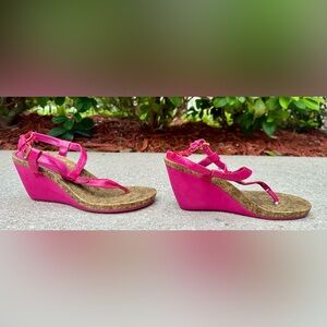 Vintage Ralph Lauren Pink Cork Wedge Sandals - Size 6.5